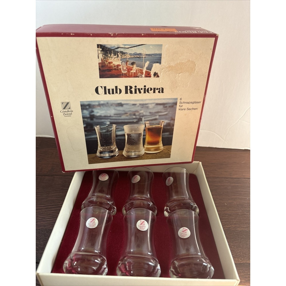 6 VTG Crystal Cristallerie Zwiesel Schnaps Glasses Germany MCM Sleek In Box